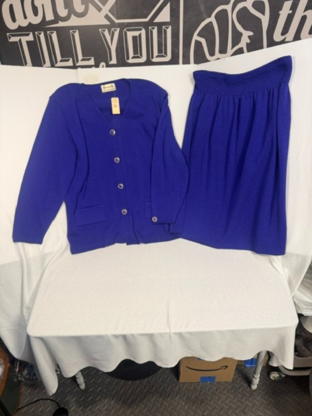 Danielle by Laura Vintage 2XL Knit Skirt Suit Set NWT Royal Blue Cardigan 80s